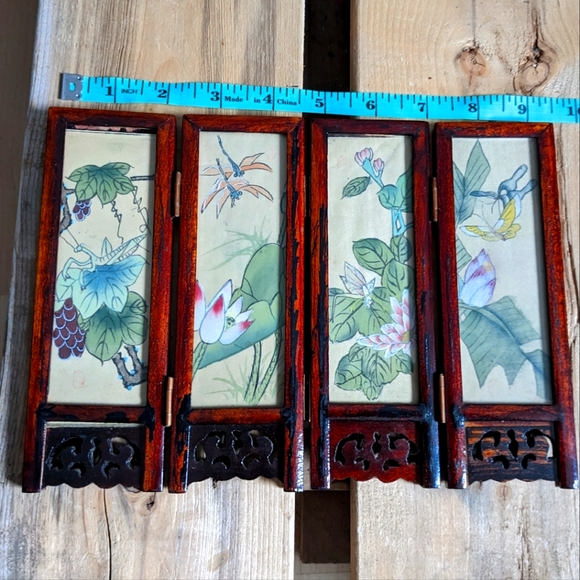 Antique Japanese 4-Panel Folding Screen. Hand Carved/Pained | + 3 extra Panels - Picture 2 of 12